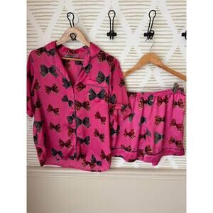 Their Nibs Women’s Medium Pink Satin Bow Print Pajama Set